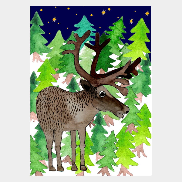 Postkarte "Rentier im Wald"